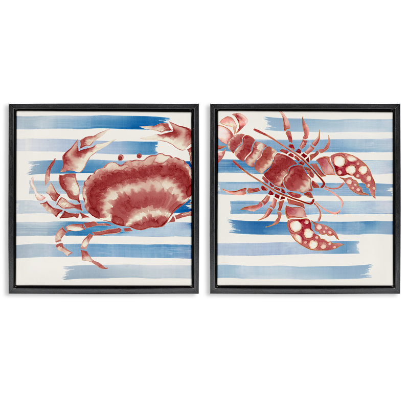 Ensemble de cadres flottants 2 pièces Striped Claws Sea Creatures, design par Eli Jones, Cadre flottant noir de jais
