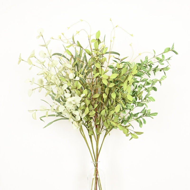 Branche de feuillage vert mélangé artificiel de 36 po pour remplissage de vase, branche de brindille de ferme pulvérise de longues feuilles en vrac pour des décorations de table de centre de table de bureau à domicile