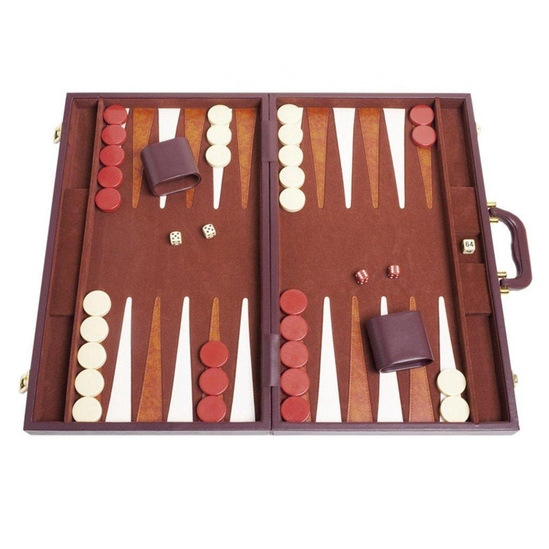21-Inch Brown Faux Suede Backgammon Set with Brass Clasp