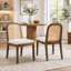Chaise de salle à manger Mid-Century arquée avec dossier en canne et assise en chenille, beige (ensemble de 2)-714747173