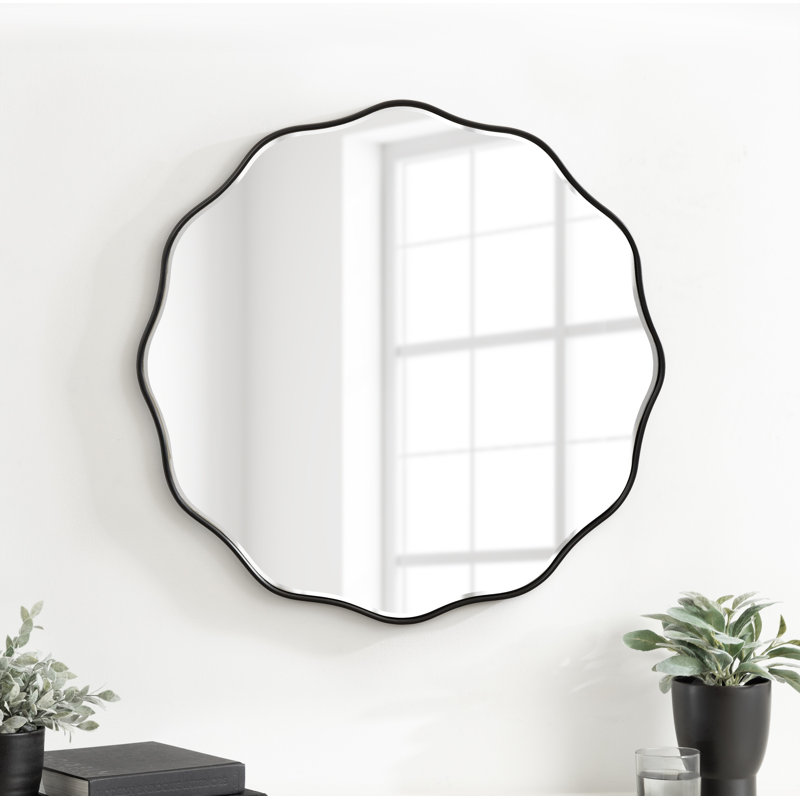 Francina Scalloped Mirror, 26" x 26", Black