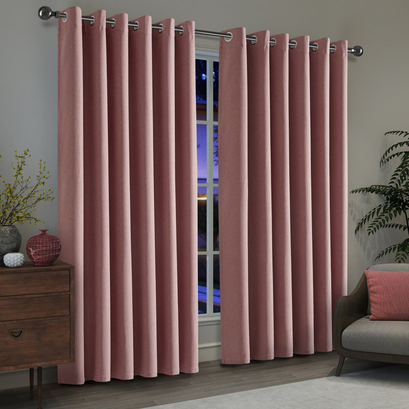 Linen Blend Blackout Curtain Panel Pair, Blush, 117cm Width x 137cm Drop