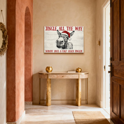 Âne avec bonnet de père Noël - Décoration murale sur toile tendue « Jingle All the Way » - Décoration de Noël