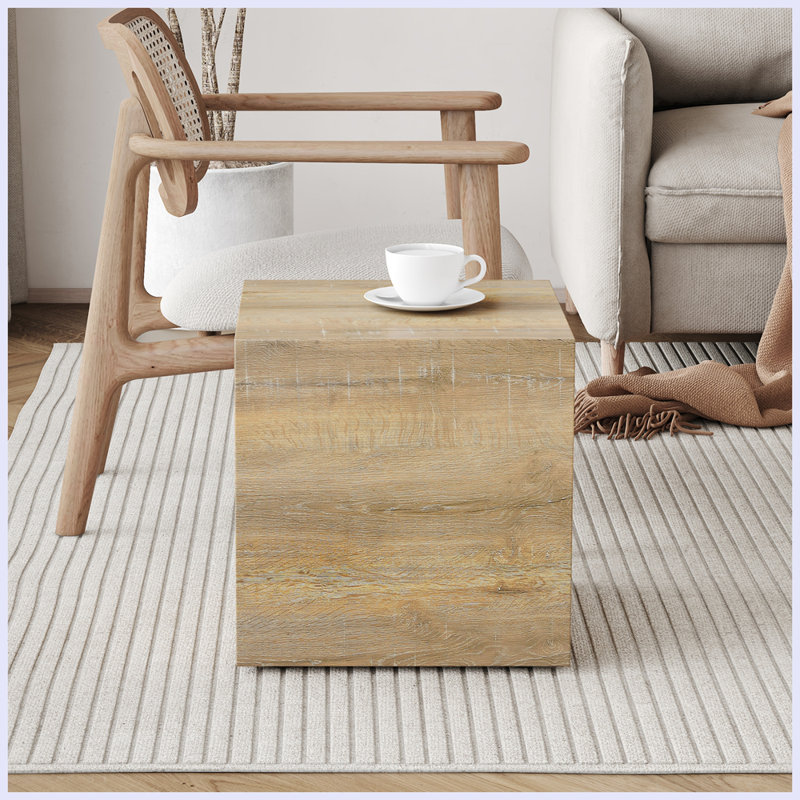 This Square Modern MDF Coffee Table That Showcases Smooth, Texture Patterns, Light Wood, Light Wood