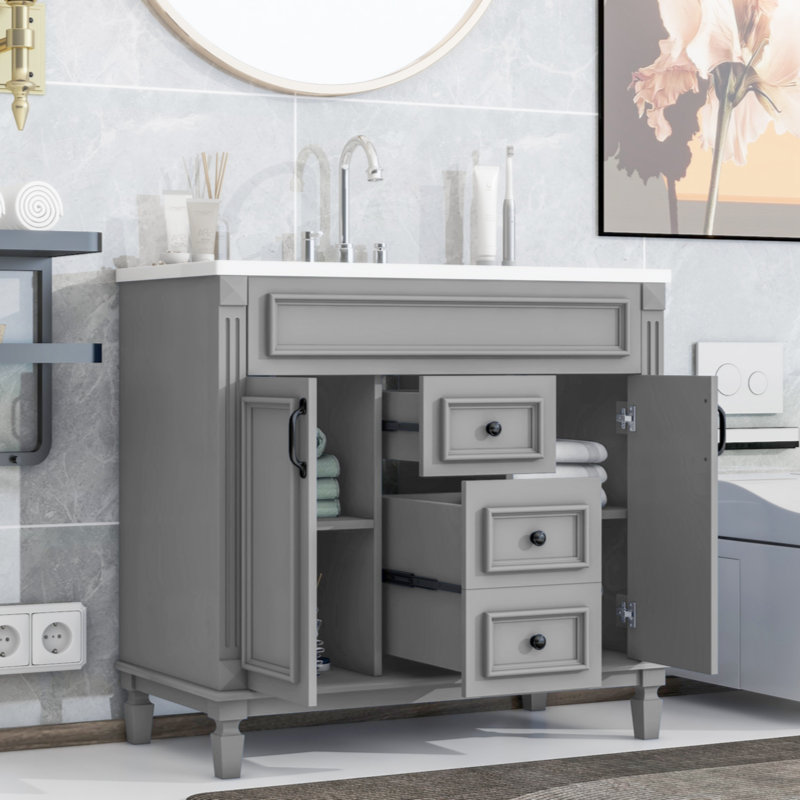 35.9'' Single Bathroom Vanity with MDF Top, Gray