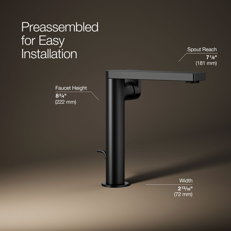 Composed Single Hole Bathroom Faucet with Drain Assembly, Matte Black