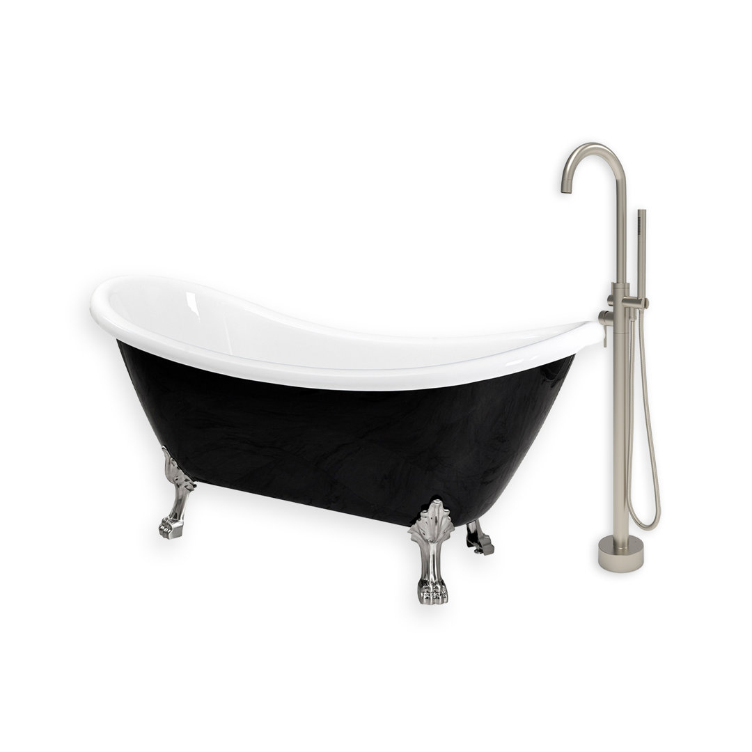 Daphne 59" X 30" Black Freestanding Soaking Acrylic Bathtub with Faucet CastelloUSA 