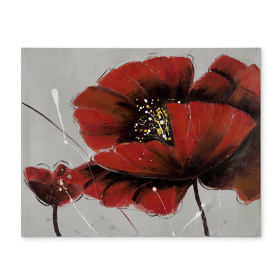 Napperon gris floral en polyester | Décoration de coquelicots rouges