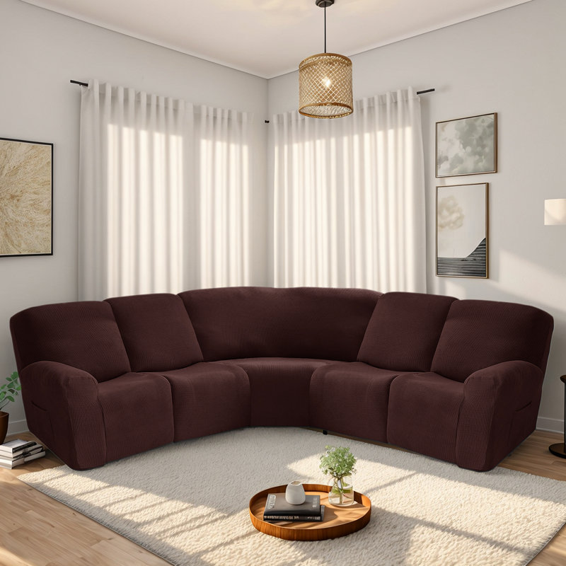 Housse pour canapé modulaire de coin carré (5 places), Brun