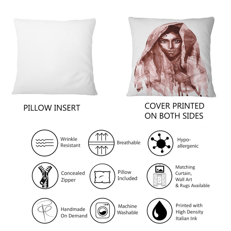Rectangle, portrait monochrome d'une jeune femme indienne II - Coussin décoratif imprimé moderne