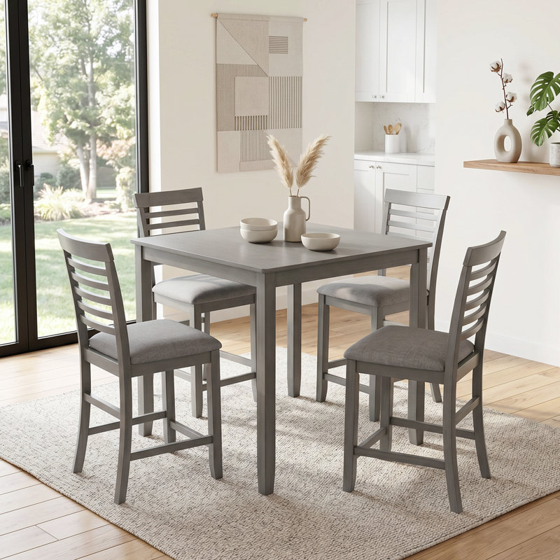 Ensemble de table de salle à manger en bois 5 pièces pour 4 personnes, ensemble de table de cuisine à hauteur de comptoir avec table carrée et 4 chaises rembourrées, plateau de table imperméable et résistant à l'huile, facile à assembler