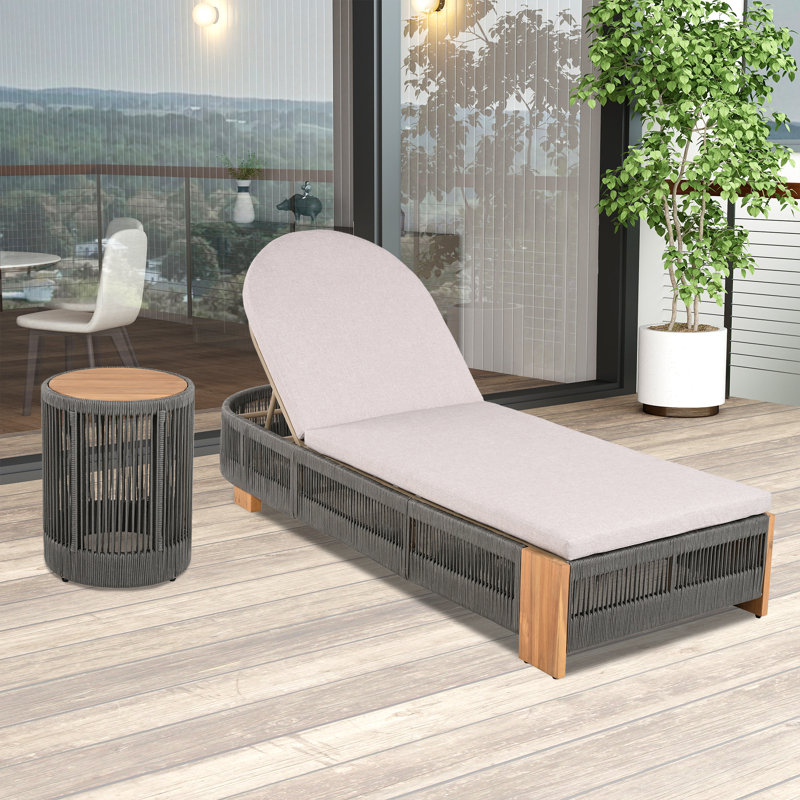 Chaise longue d'extérieur avec table d'appoint, Gris