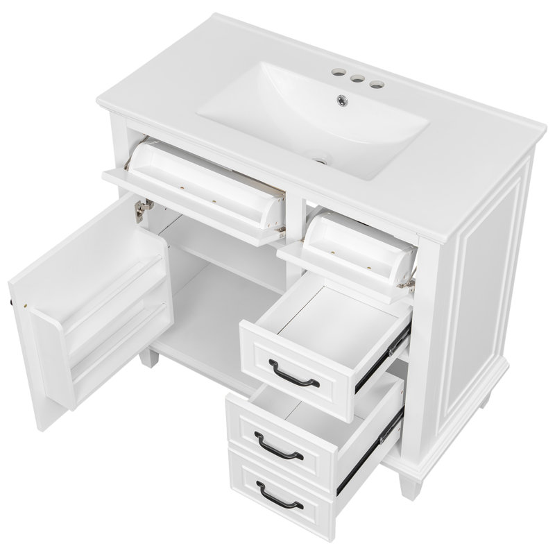Meuble-lavabo 36 po avec comptoir en céramique, Blanc/Noir
