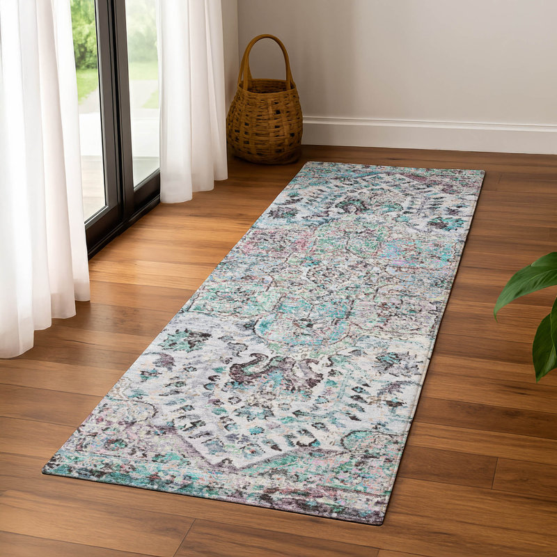 Premium Machine Washable Mayfield AMF2138 global Rug, Sky, 2'3" x 7'6" Runner