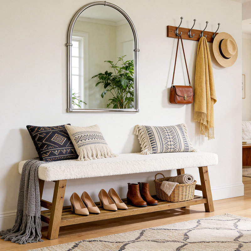 Polyester Blend Upholstered Storage Bench