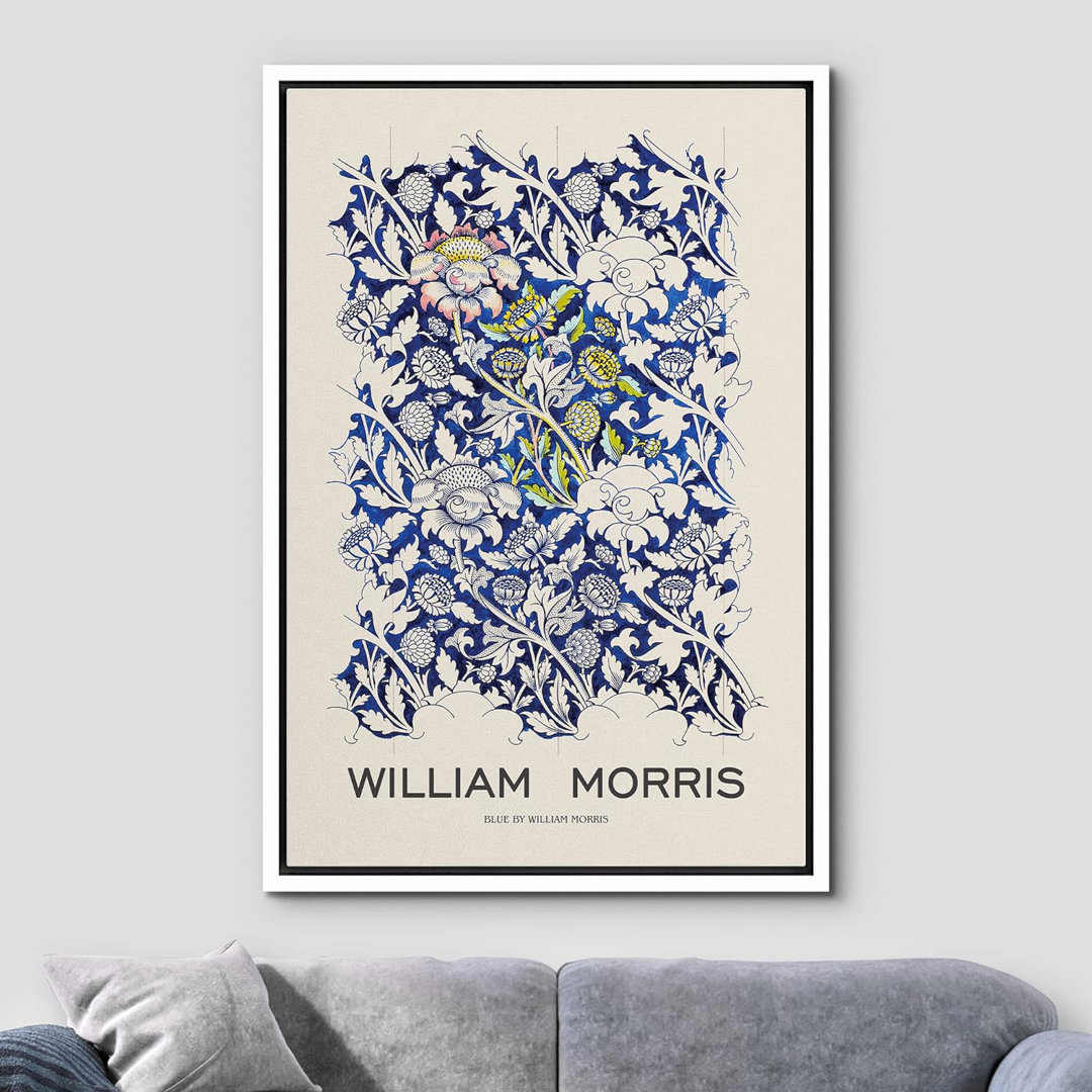 Classical Artwork Abstract Botanical Vibrant Blue Elegant Floral Botanical Tapestry William Morris Artwork Framed Canvas Print Wall Art IDEA4WALL Frame 