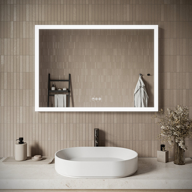 Miroir de salle de bain rectangulaire à DEL sans cadre avec désembueur Streamline, intensité variable, changement de température de couleur