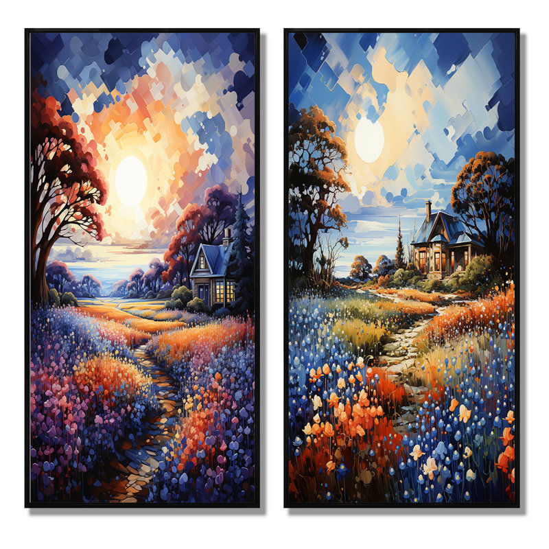 Blue Bonnet Bliss Field I - ensemble de 2 reproductions, Cadre noir, H 32 po x l 32 po