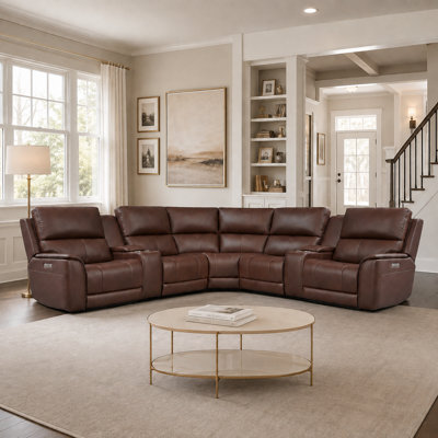 136" Triple Power Leather Zero Gravity Reclining Sectional Sofa with Adjustable Lumbar Support Built-In USB Port and Console