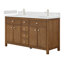 Meuble-lavabo double 60 po Rian en noyer grillé, comptoir en quartz Giotto, lavabos carrés encastrés (1 trou), garniture en nickel brossé-134531755-134531754
