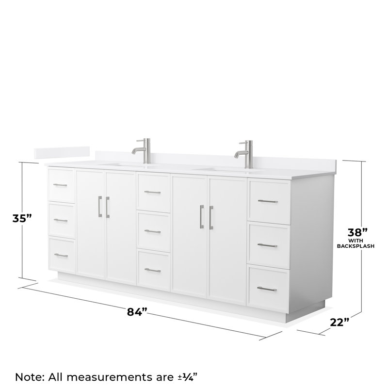Elan TK 84" Freestanding Double Bathroom Vanity with Quartz Top, White, White Quartz, Brushed Nickel