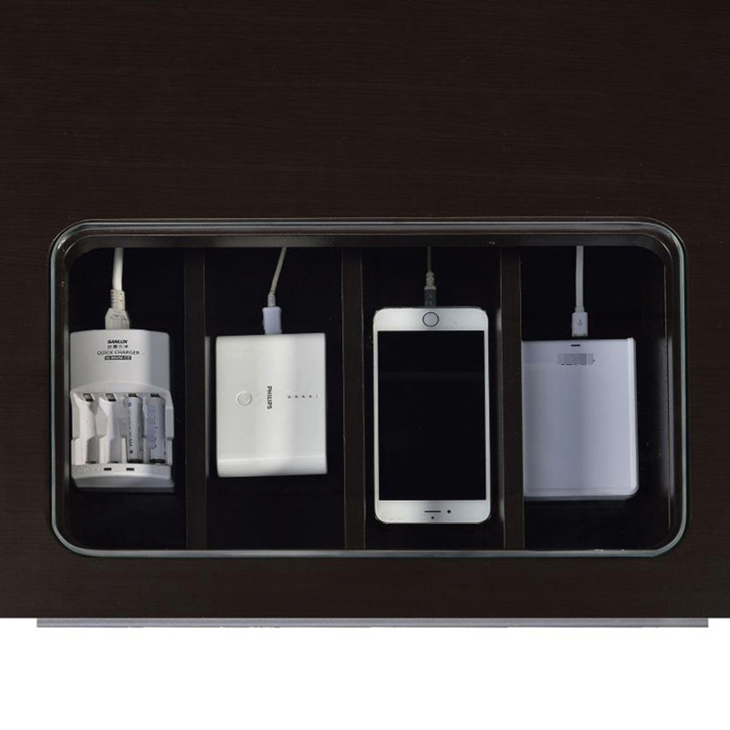 Cappuccino Office Desk By Connect-it With Charging Function: Lift-top Storage, Cord Management Compartment, Keyboard Tray, 2 Drawers, Adjustable Shelf In Finish: Charging, Management, 1 Door Cabinet