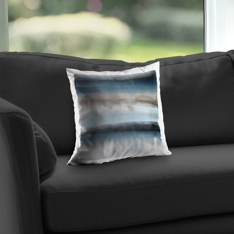 Blue Stripes Pattern Bathroom Poly Twill Throw Pillow – Poly Twill Throw Pillow with Insert, Double-Sided Print