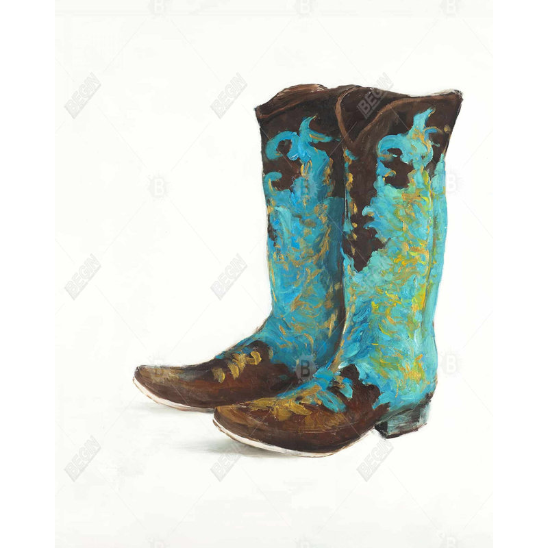 Bottes de cowboy bleues - toile encadrée de style occidental pour la maison