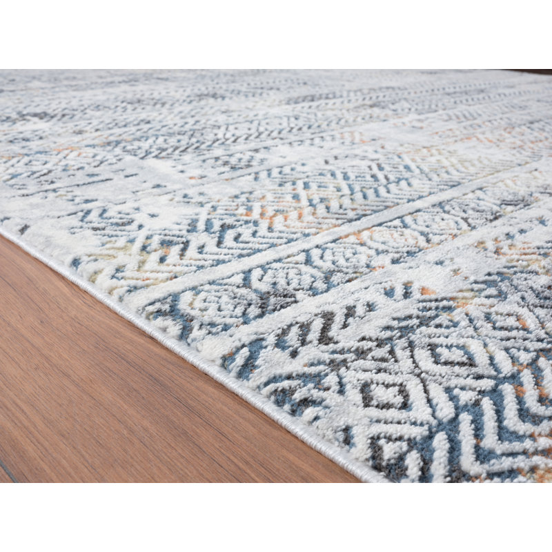 Tapis abstrait bleu / brun, Rond 7 pi 10 po