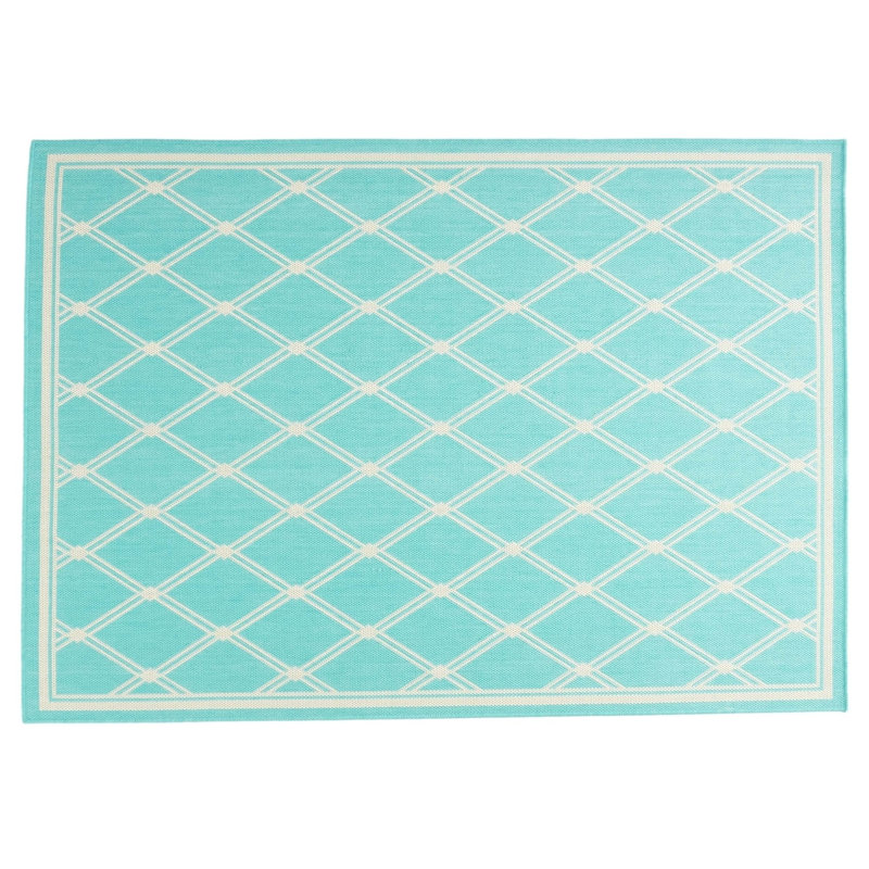 Teal Rectangle Polypropylene Rug, Rectangle 5'3" x 7'