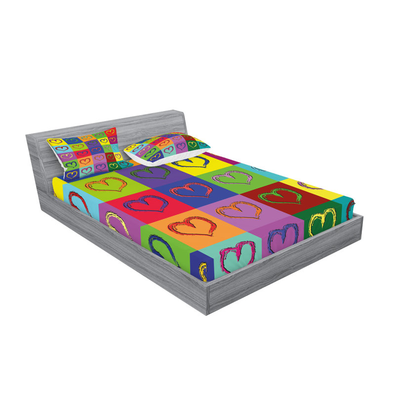 Ambesonne Art Fitted Sheet & Pillow Sham Multicolor, Full Sheet Set + 5 Additional Pieces