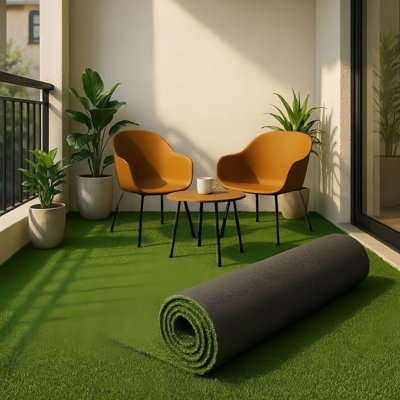 Gazon artificiel réaliste de 5 pi x 10 pi, velours épais et robuste, trous de drainage, envers antidérapant, parfait pour le patio, la cour, la zone pour chien, l'aménagement paysager, le décor de balcon - intérieur et extérieur