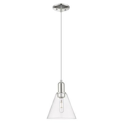 Arcadia - Benston - Mini-luminaire suspendu à cordon 1 lumière 16 po - Finition nickel poli - Abat-jour transparent