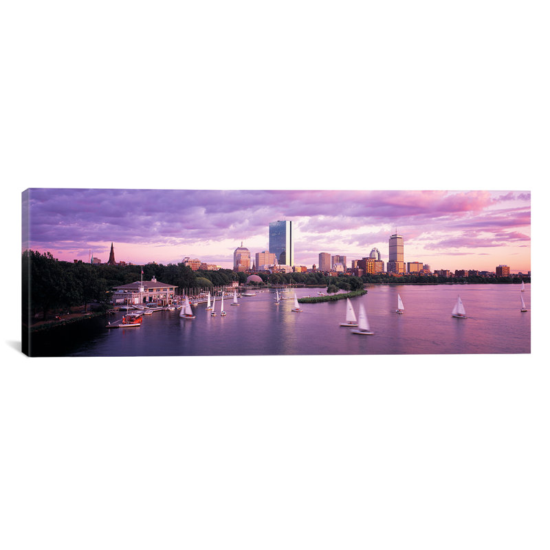 «Dusk Boston Massachusetts», reproduction de photo sur toile tendue, H 24 po x l 72 po x P 1,5 po, Toile tendue