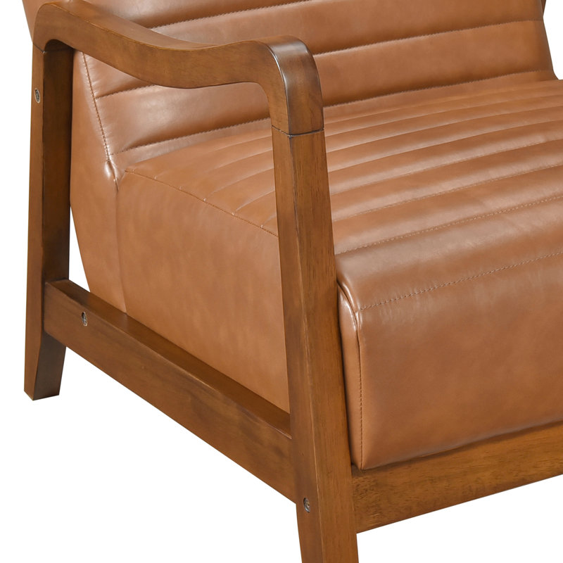 Chaise de salon moderne avec similicuir brun et bois d'hévéa au fini noyer