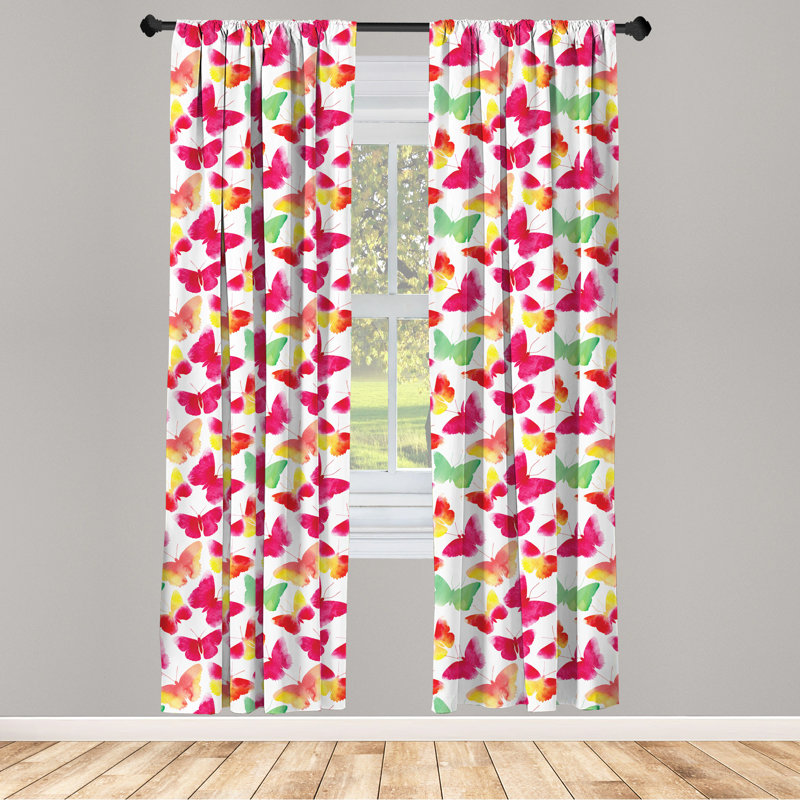 Watercolor Butterflies Semi-Sheer Rod Pocket Sliding Panel, 28" x 84"
