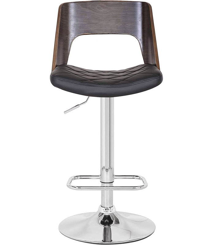 Bentwood Contemporary Modern Stylish Wood Back Adjustable Swivel Bar Stool With Diamond Quilted Finish Curved Seat And Back, Weathered Oak