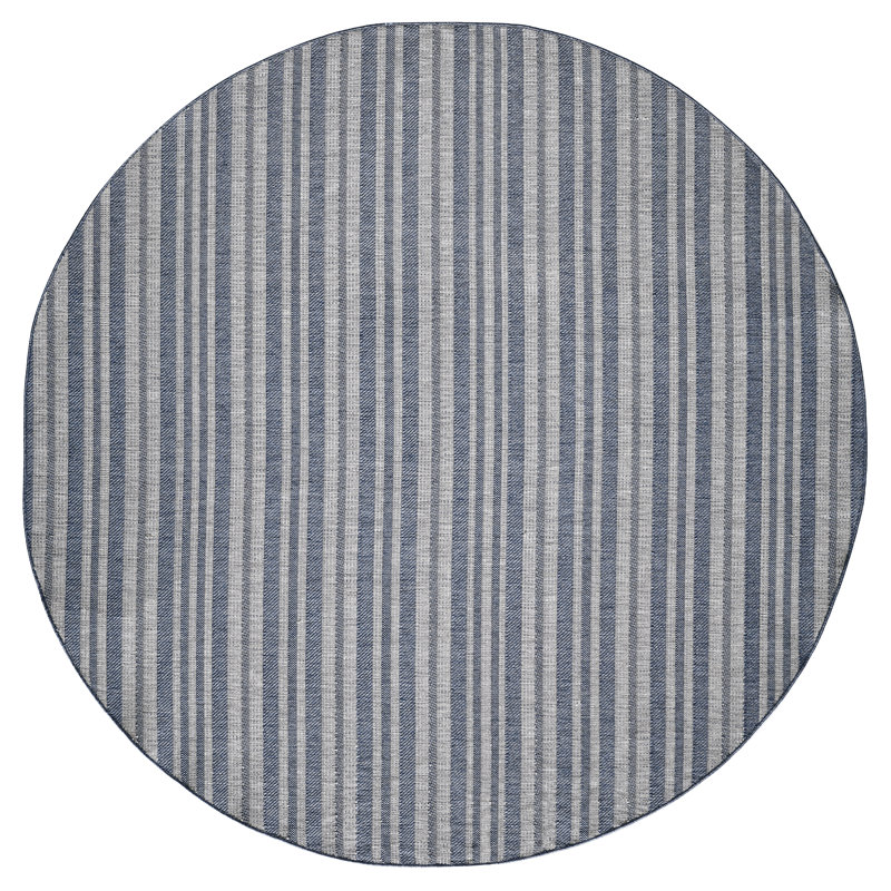 Brazoria Striped Indoor/Outdoor Area Rug, Round 7', Blue