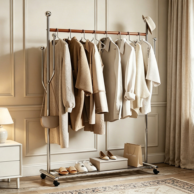 Modern Leather Coat Rack with Shelf, Brown