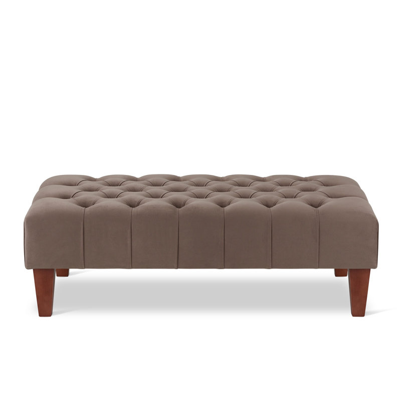 Ainura 120cm Wide Velvet Tufted Rectangle Solid Colour Cocktail Ottoman, Stone Beige, Brown/Nut, Velvet