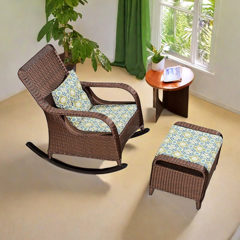 Chaise berçante en rotin avec repose-pieds PE