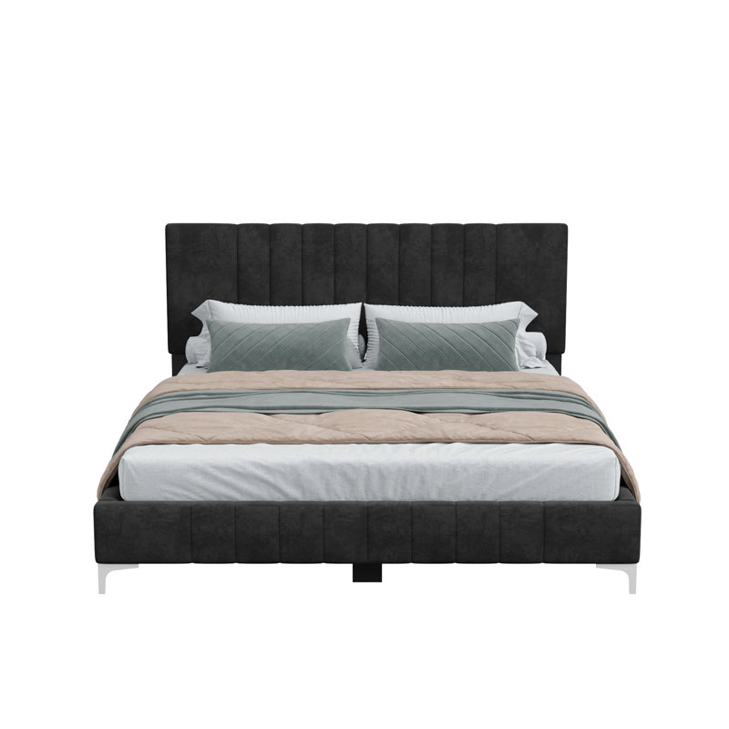 Jineane Upholstered Panel Bed, Full , Black/Silver