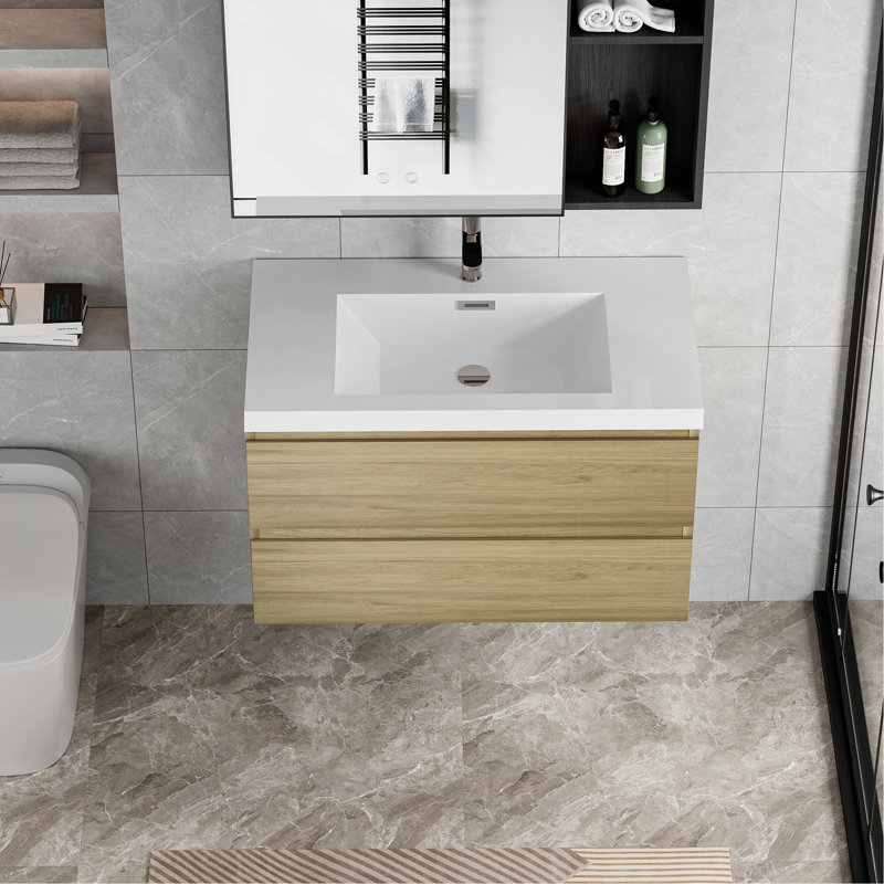 Meuble-lavabo flottant de 36 po avec lavabo, meuble-lavabo mural moderne avec lavabo à surface solide et tiroirs à fermeture en douceur