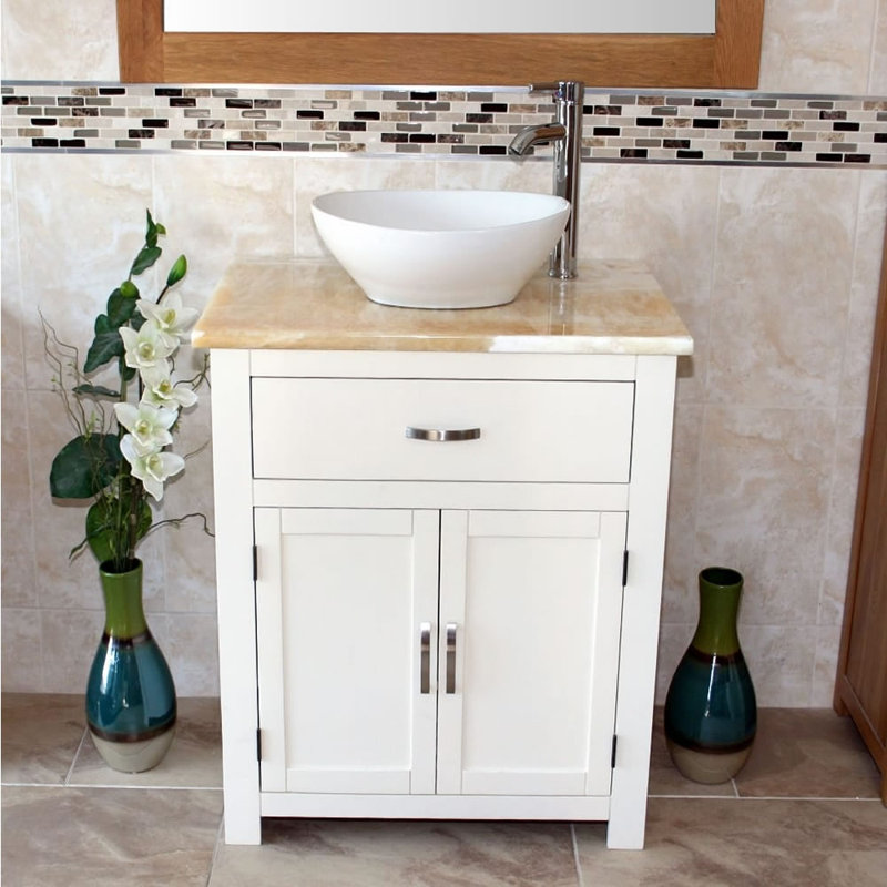 Robichaud 751mm Single Bathroom Vanity with Vessel Ceramic Basin, Onyx, White