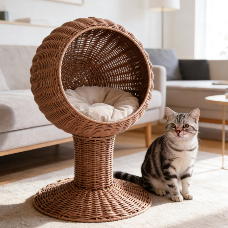 Elevated Bed, Soft Sleep Spot, Rotating Function, Basket - Weave Look, For Cats Cat Cozy , Polypropylene Cotton, No Assembly