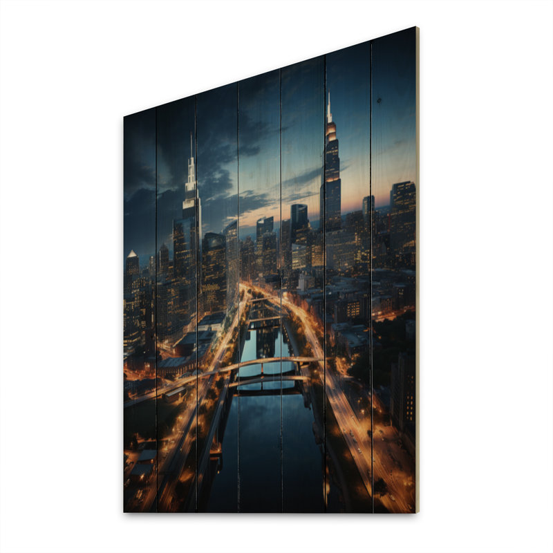Charlotte Cityscape at Night II - impression sur bois sans cadre, H 32 po x l 24 po x P 0,78 po