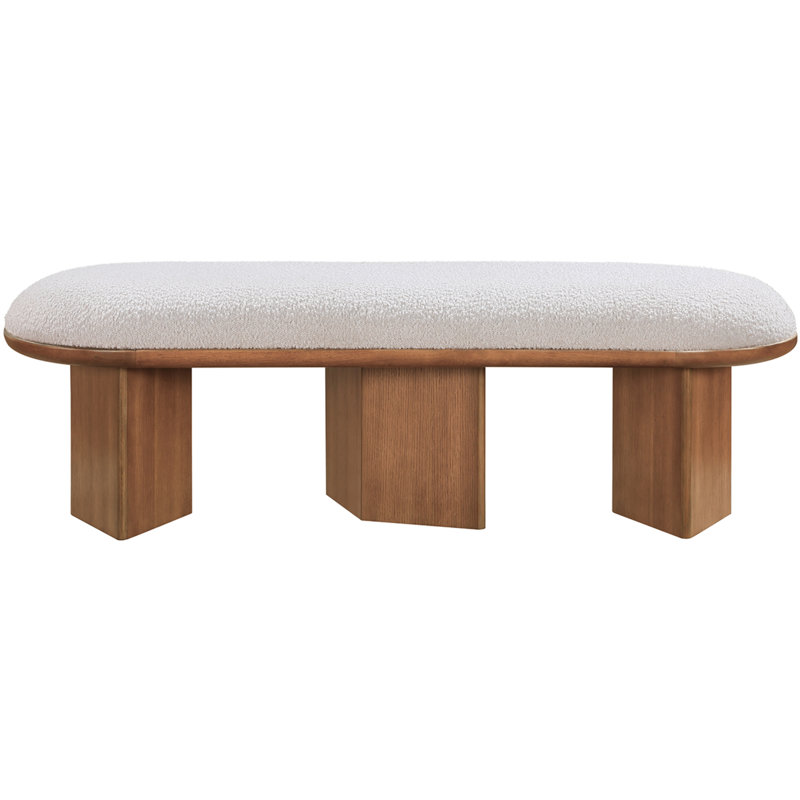 Wilshire Boucle Fabric Upholstered Bench, Cream Boucle Fabric, Walnut