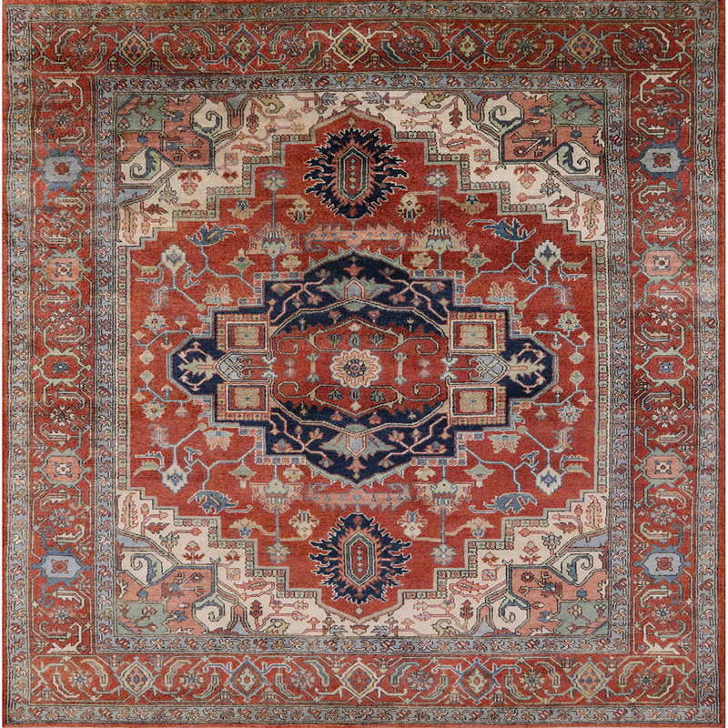 Tapis oriental orange / brun, Carré 7 pi