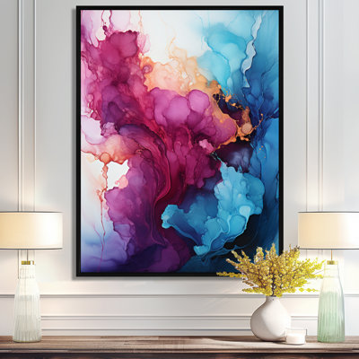 Art mural liquide, nuages, encre mauve, magenta et or