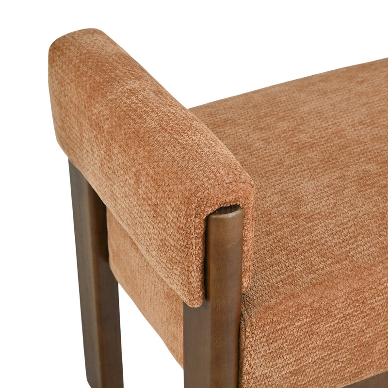 Modern Boucle Upholstered Bench Bed End Ottoman, Orange Chenille